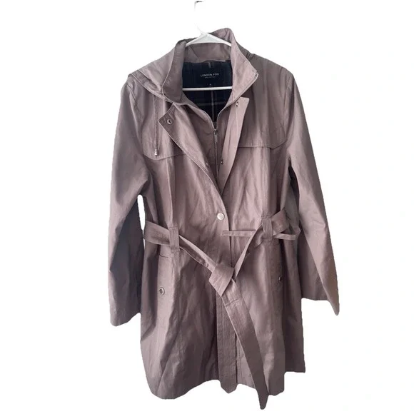 London Fog Tower Women's Trench Coat Jacket Size X-Large Rose Gold Belted - Picture 8 of 14